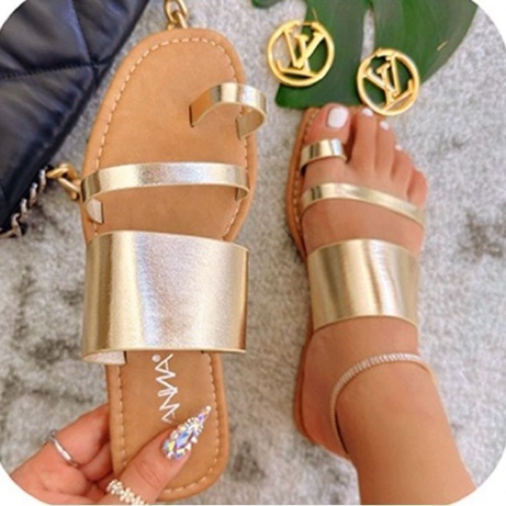 Gold Strappy Flat Sandal